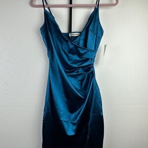 Inspired Hearts Blue Ruched Wrap Midi Dress